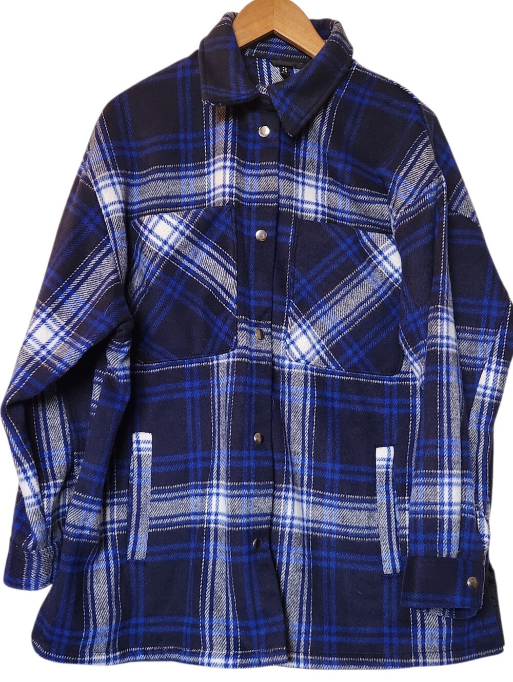 Divided By H&M Blue & White Plaid Button-Up Shirt Jacket Mens Medium